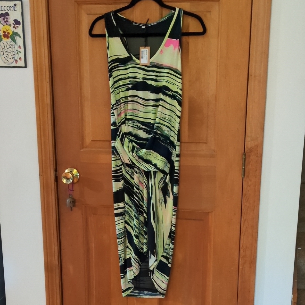 RACHEL Rachel Roy Michele South Beach Stripe Racer Back Hi Low Tank Dress M - Picture 1 of 16